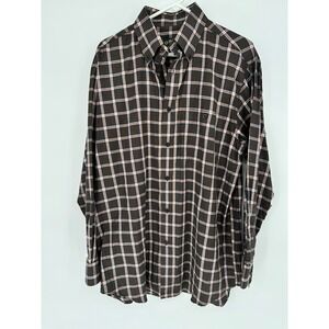 Orvis Mens Large Plaid Button Down‎ Shirt Brown Blue Cotton